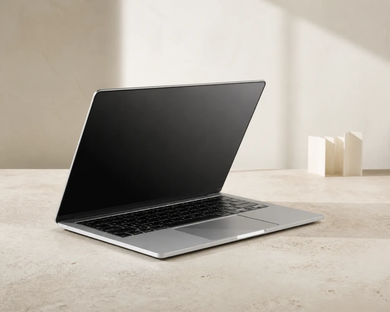 Premium silver notebook standing open on a stone surface